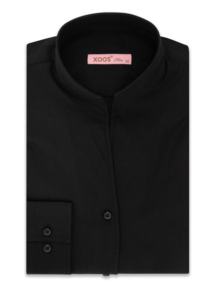 XOOS WOMEN black popleen cotton dress shirt with straight open collar