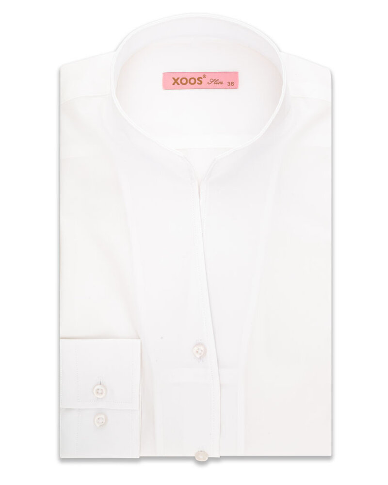 XOOS Chemisier femme en satin de coton blanc et col droit ouvert