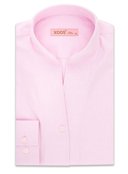 XOOS WOMEN pink pinpoint dress shirt with straight open collar