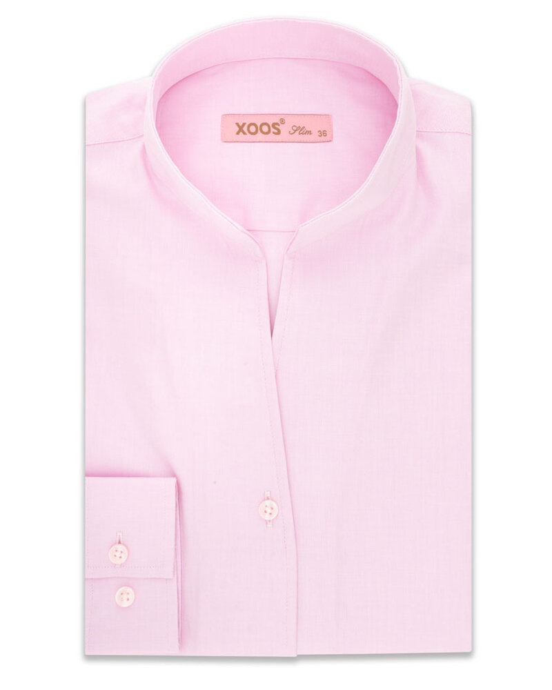 XOOS Chemisier femme en pinpoint rose à col droit ouvert