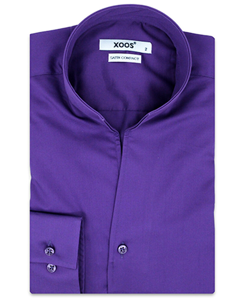 XOOS Men's Mauve sateen cotton dress shirt with straight open collar