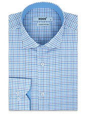 XOOS Men's fitted dress shirt with blue and mauve checks (Double Twisted)