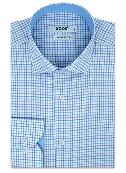 XOOS Chemise homme à carreaux bleus et mauve (Double Retors)
