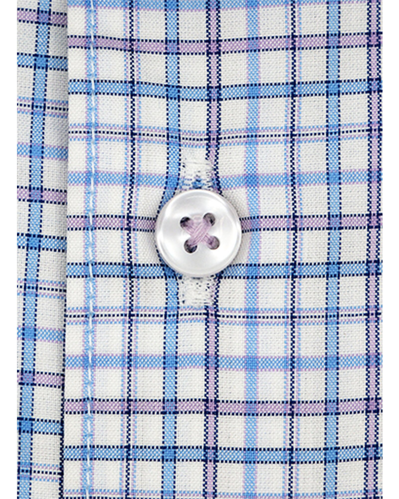 XOOS Men's fitted dress shirt with blue and mauve checks (Double Twisted)