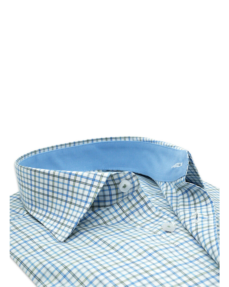 XOOS Men's fitted dress shirt with blue and green checks (Double Twisted)
