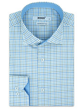 XOOS Men's fitted dress shirt with blue and green checks (Double Twisted)