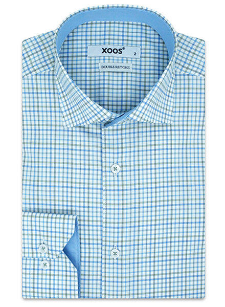 XOOS Chemise homme à carreaux bleus et vert (Double Retors)
