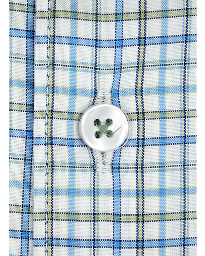 XOOS Men's fitted dress shirt with blue and green checks (Double Twisted)