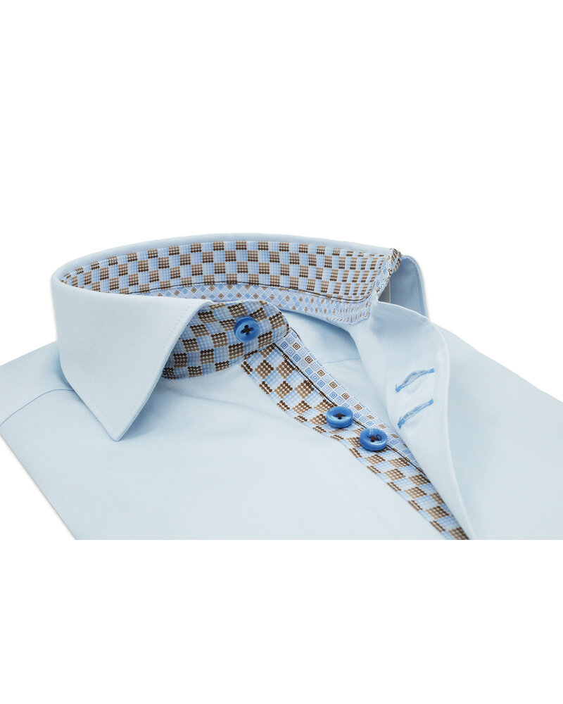 XOOS Men's sky-blue shirt with double chest buttons and brown printed lining