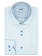 XOOS Men's sky-blue shirt with double chest buttons and brown printed lining