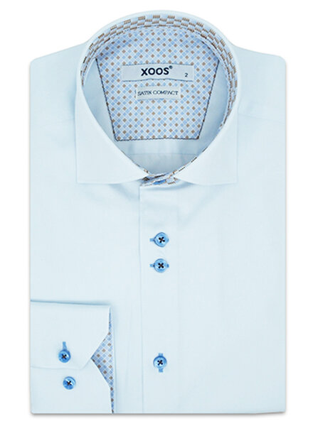 XOOS Men's sky-blue shirt with double chest buttons and brown printed lining