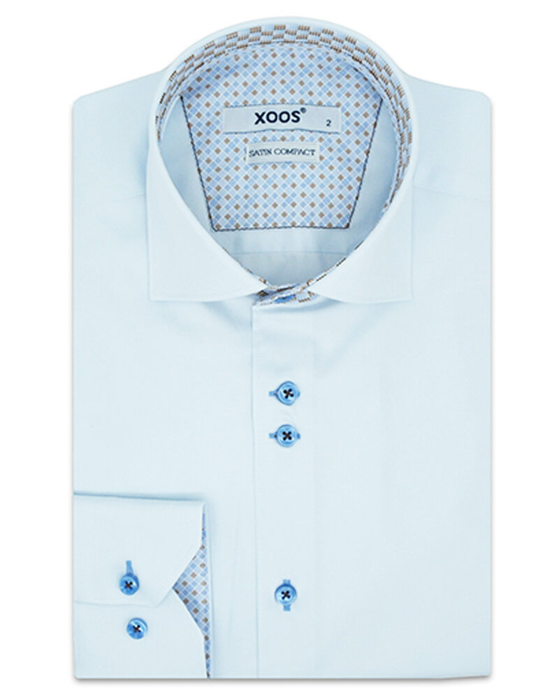 XOOS Men's sky-blue shirt with double chest buttons and brown printed lining