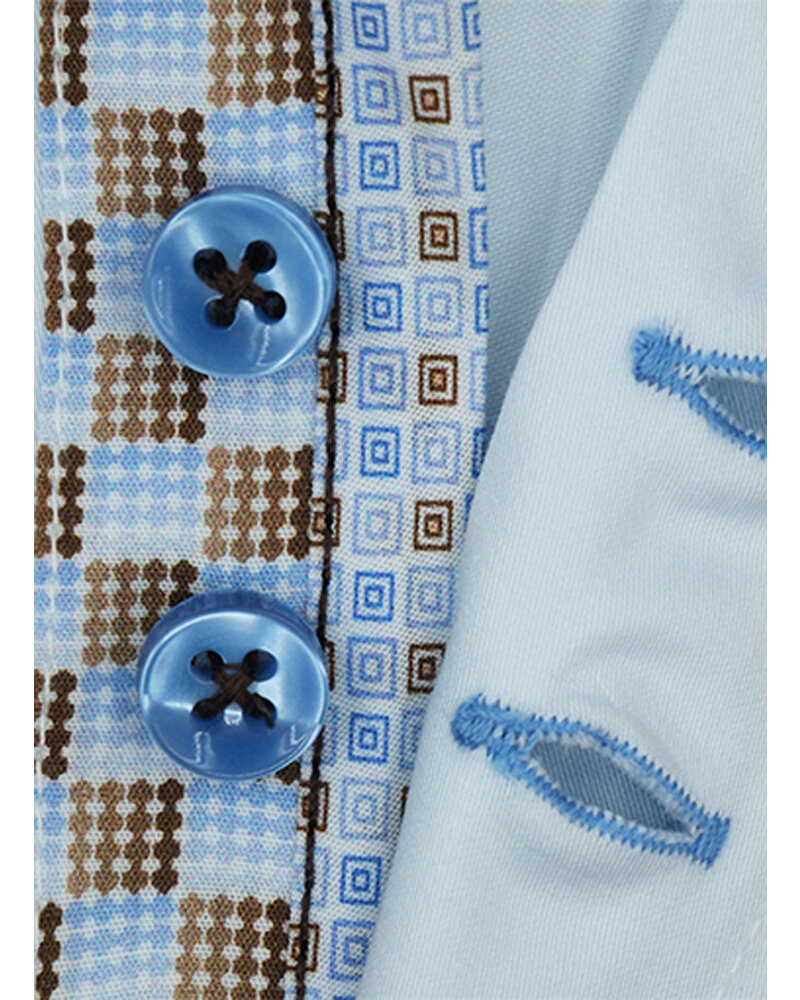 XOOS Men's sky-blue shirt with double chest buttons and brown printed lining