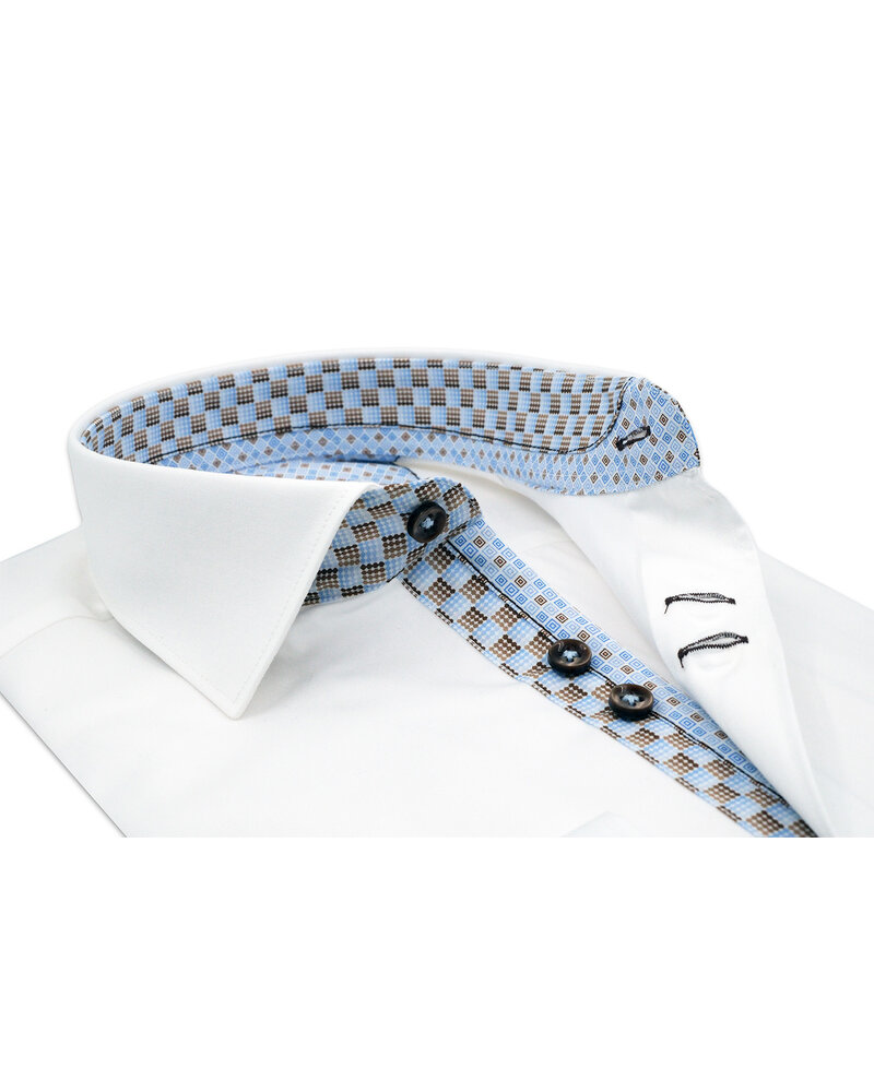 XOOS Men's white double chest button shirt with brown print lining