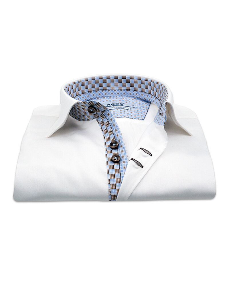 XOOS Men's white double chest button shirt with brown print lining