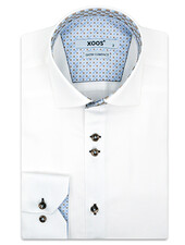 XOOS Men's white double chest button shirt with brown print lining