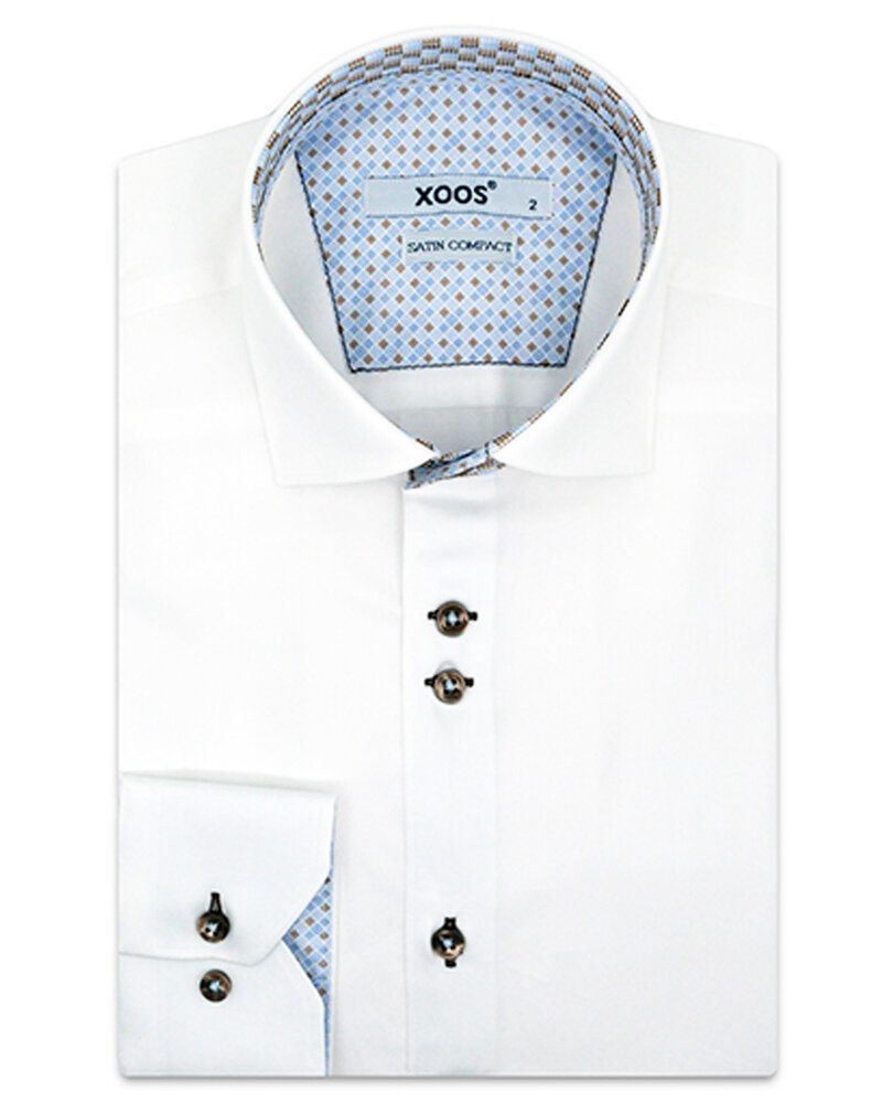 XOOS Men's white double chest button shirt with brown print lining