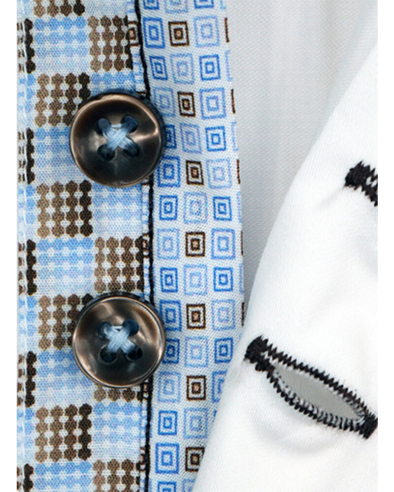 XOOS Men's white double chest button shirt with brown print lining