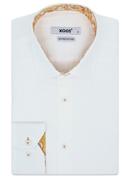 XOOS Chemise homme blanche doublure arabesque et boutonnière doré (Double Retors)