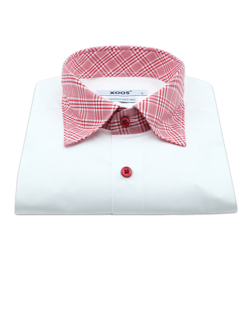 XOOS Chemise homme blanche à col rouge à carreaux (Double Retors)
