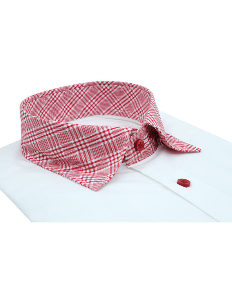 XOOS Chemise homme blanche à col rouge à carreaux (Double Retors)