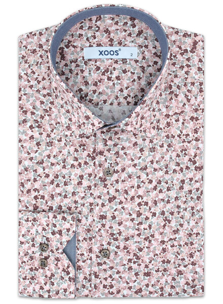 XOOS Chemise homme à motif florale rose et bourgogne doublure grise
