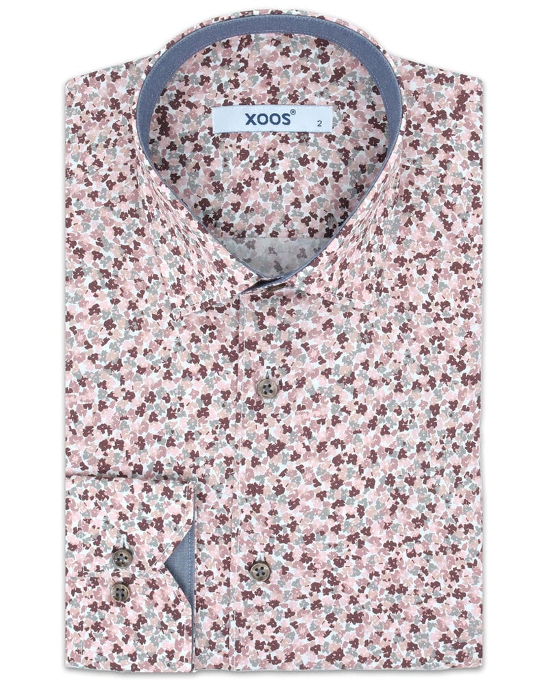 XOOS Chemise homme à motif florale rose et bourgogne doublure grise