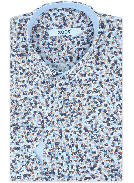 XOOS Chemise homme à motif floral bleu et marron doublure ciel