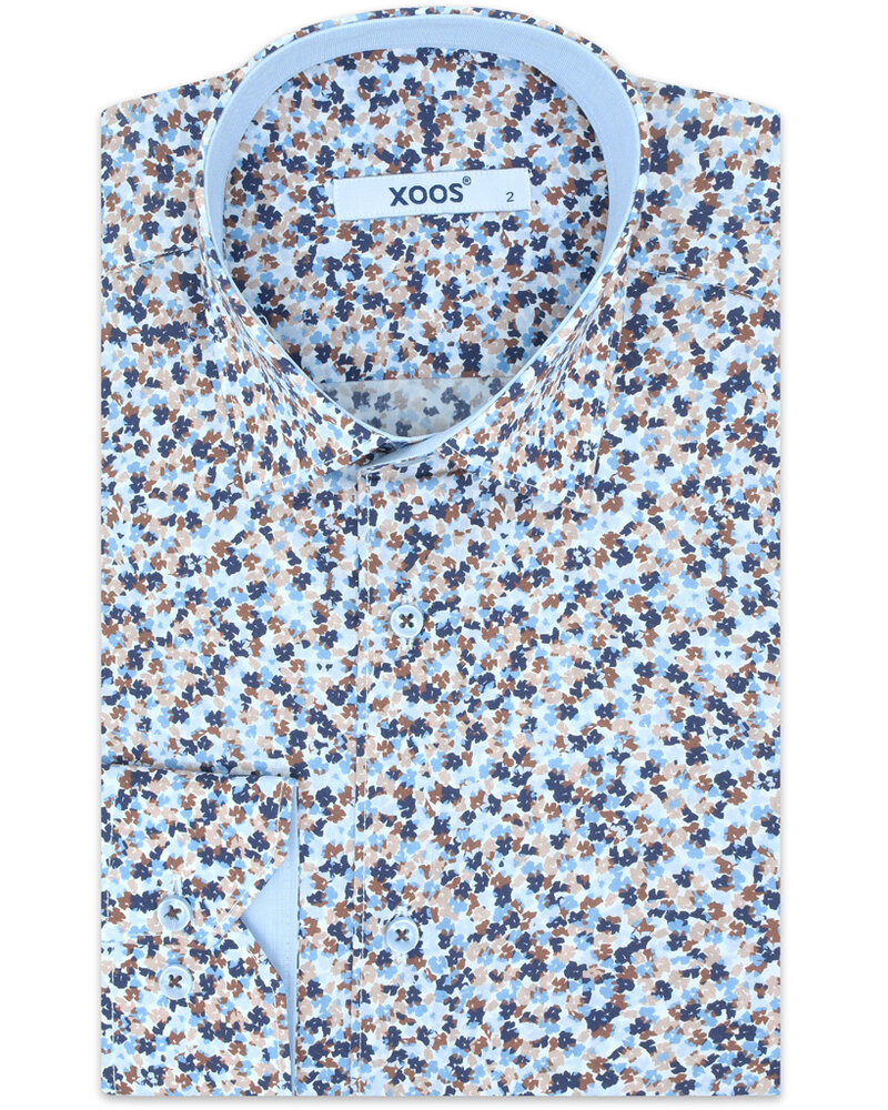 XOOS Men's blue and brown floral print with blue lining