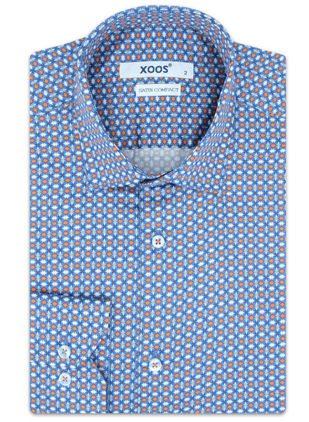 XOOS Chemise homme à motifs imprimés bleu et orange
