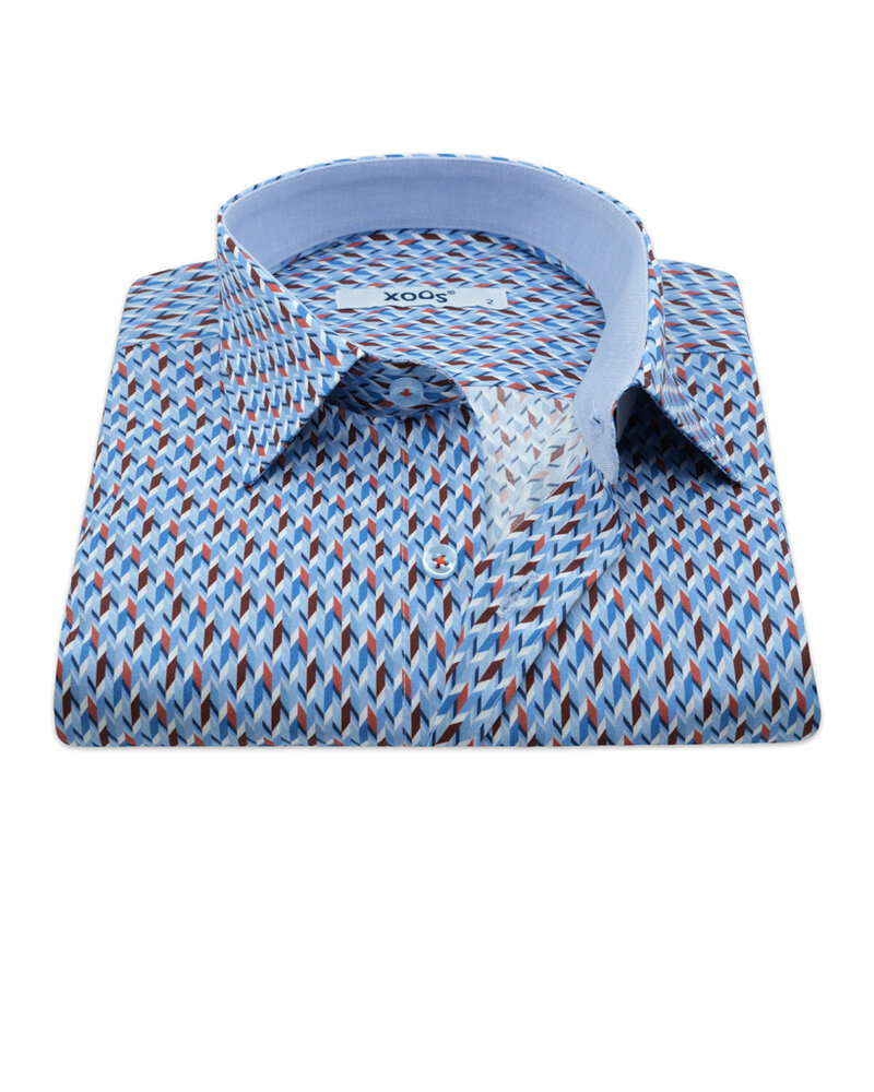 XOOS Chemise homme à motifs imprimés bleu et corail