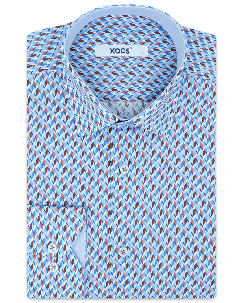 XOOS Chemise homme à motifs imprimés bleu et corail