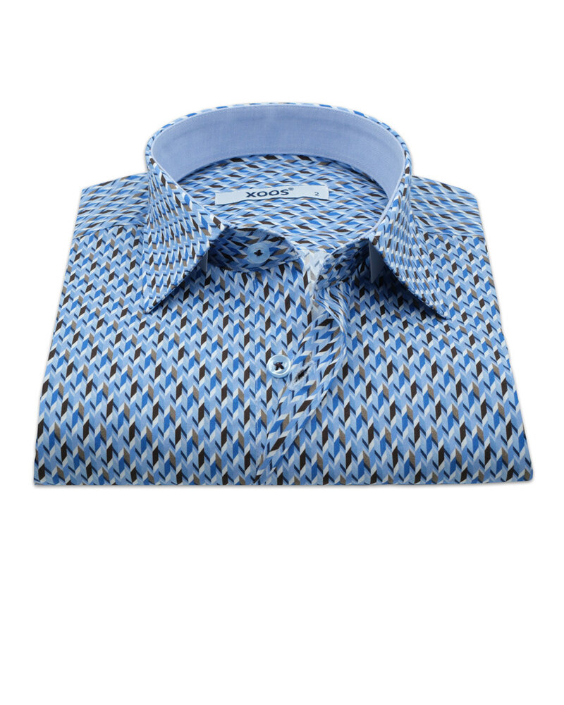 XOOS Chemise homme à motifs imprimés bleu et marron