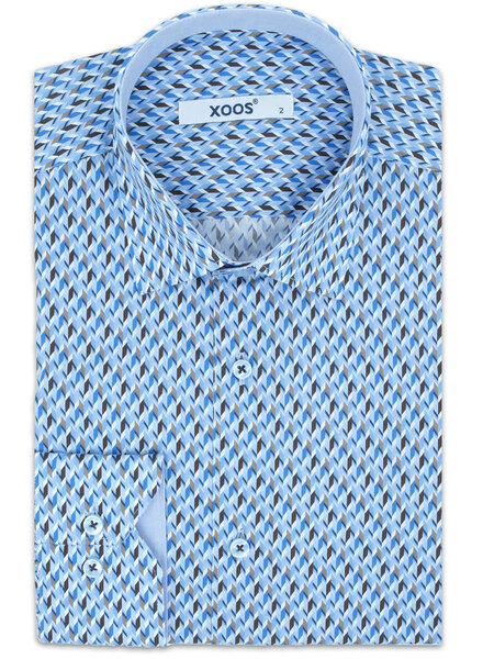 XOOS Chemise homme à motifs imprimés bleu et marron