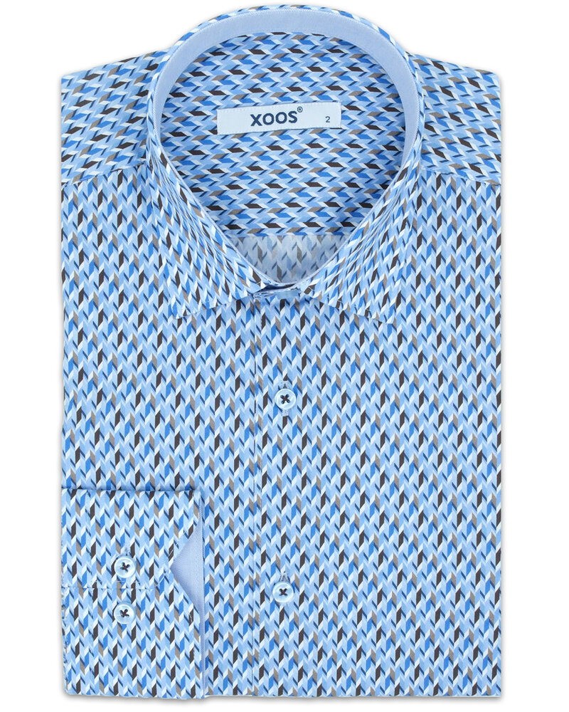 XOOS Chemise homme à motifs imprimés bleu et marron