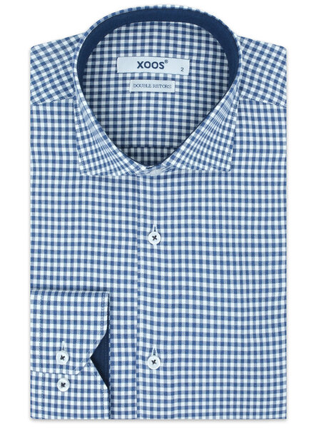 XOOS Men's lumberjack checkered dress shirt with navy blue lining