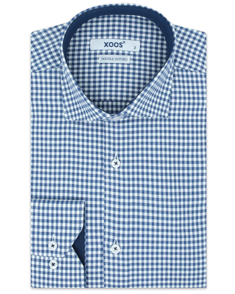XOOS Men's lumberjack checkered dress shirt with navy blue lining