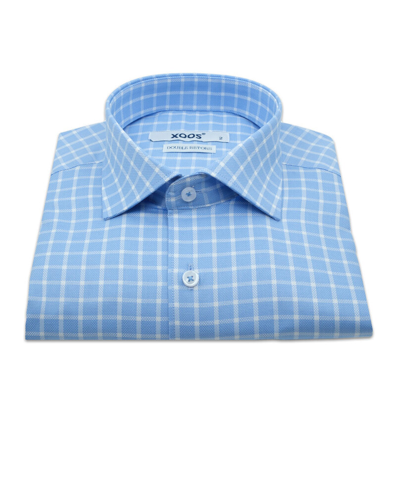 XOOS Chemise homme bleue à carreaux blancs (Double Retors)