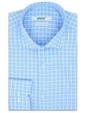 XOOS Men's blue dress shirt with white checks (Double Twisted)