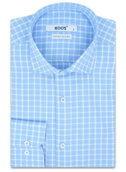 XOOS Chemise homme bleue à carreaux blancs (Double Retors)