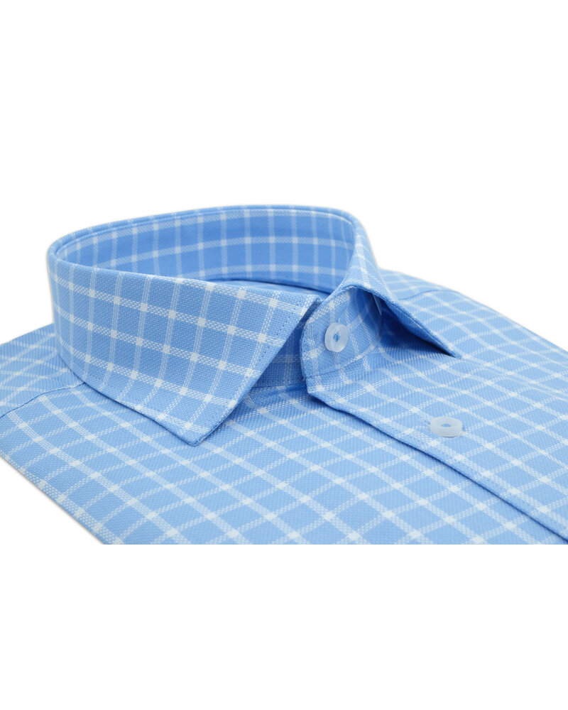 XOOS Chemise homme bleue à carreaux blancs (Double Retors)