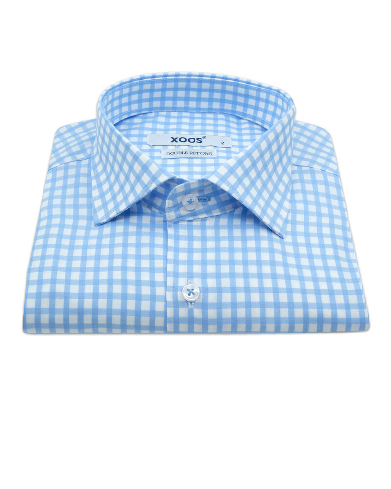 XOOS Men's light blue checkered dress shirt (Double Twisted)