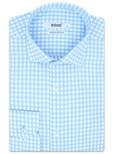 XOOS Men's light blue checkered dress shirt (Double Twisted)