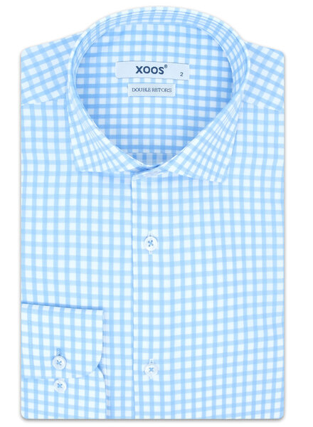 XOOS Men's light blue checkered dress shirt (Double Twisted)