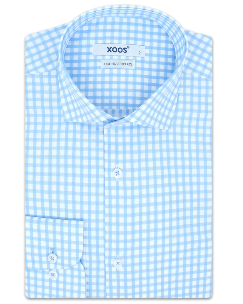 XOOS Men's light blue checkered dress shirt (Double Twisted)