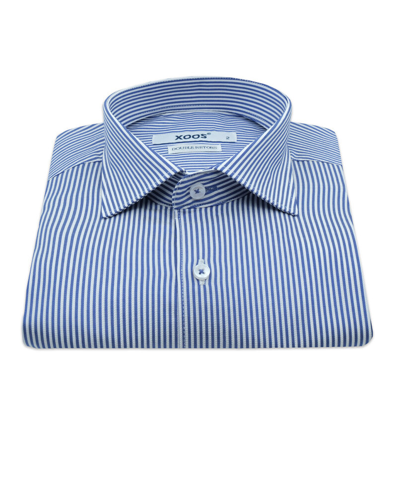 XOOS Chemise homme bleue à rayures blanches (Double Retors)