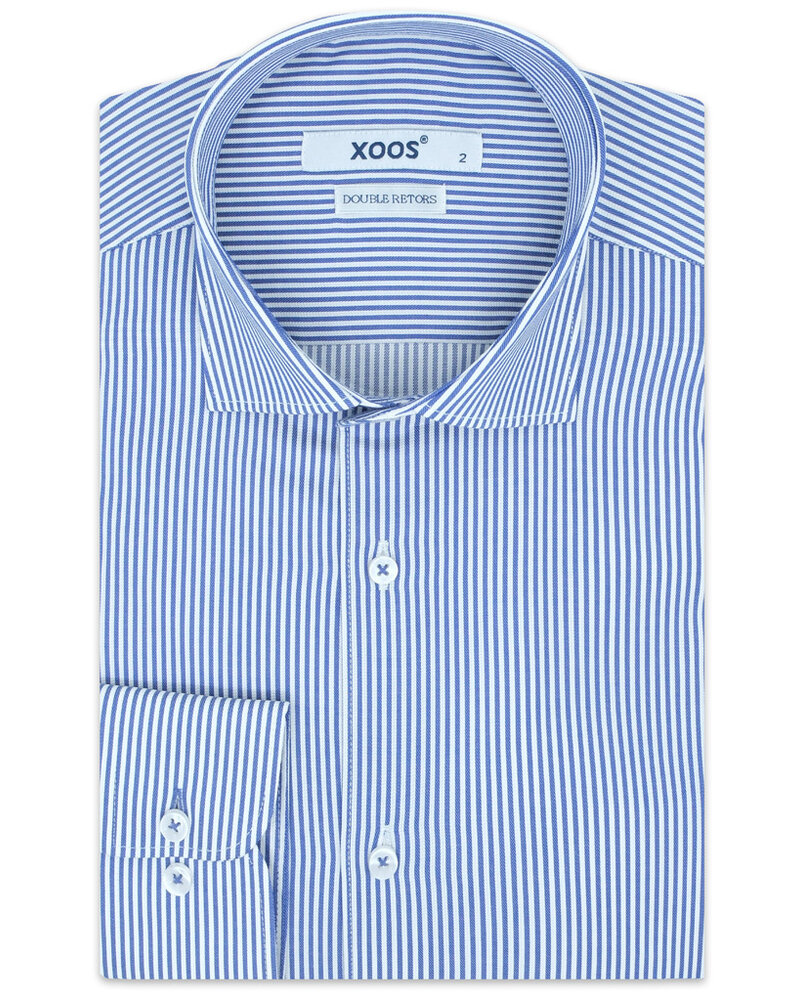 XOOS Chemise homme bleue à rayures blanches (Double Retors)