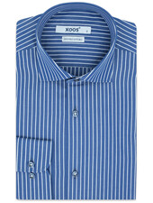 XOOS Chemise homme bleu foncé à rayures (Double Retors)