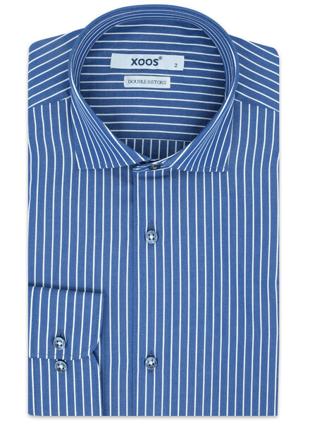 XOOS Chemise homme bleu foncé à rayures (Double Retors)