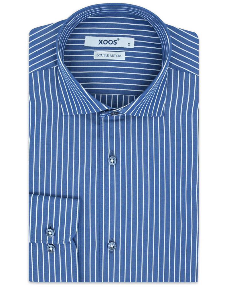 XOOS Men's dark blue striped dress shirt (Double Twisted)